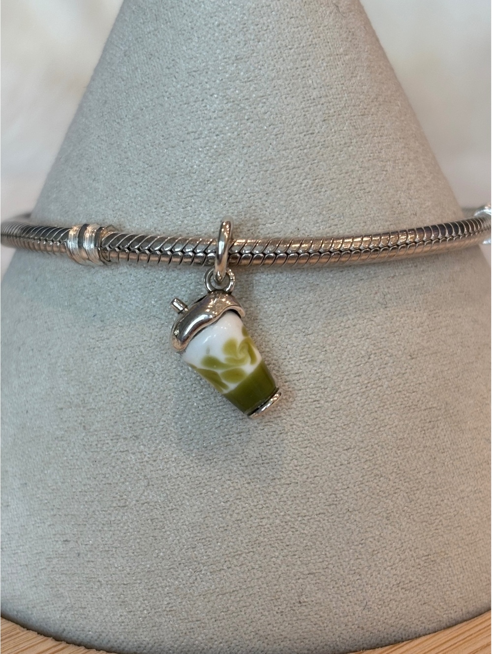 Pandora Green Tea Cup Charm with Silver Accents